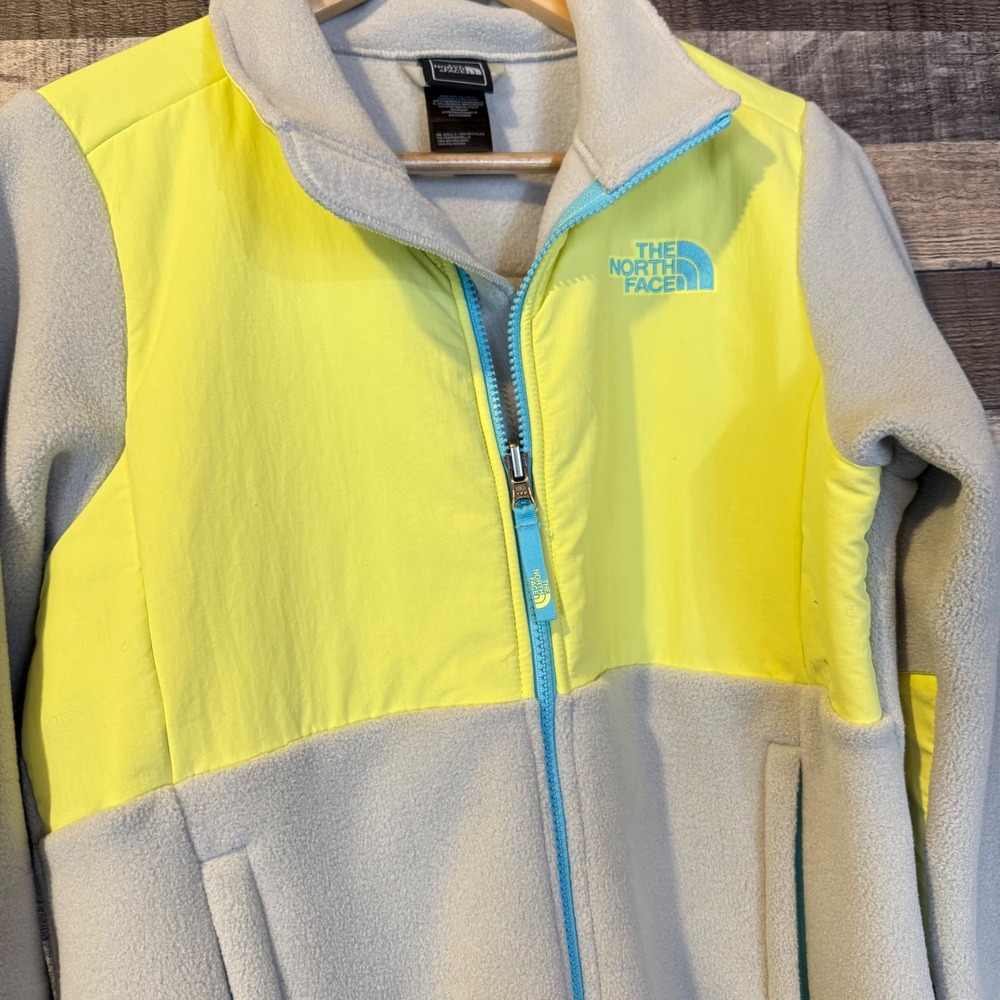 The North Face Girls Fleece Zip Up Jacket L 14 16 Neon Yellow Gray Winter Layer
